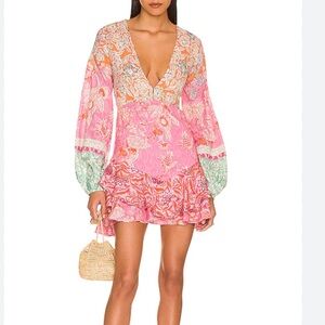 HEMANT & NANDITA Vibrant Pink and Orange Long Sleeve Dress